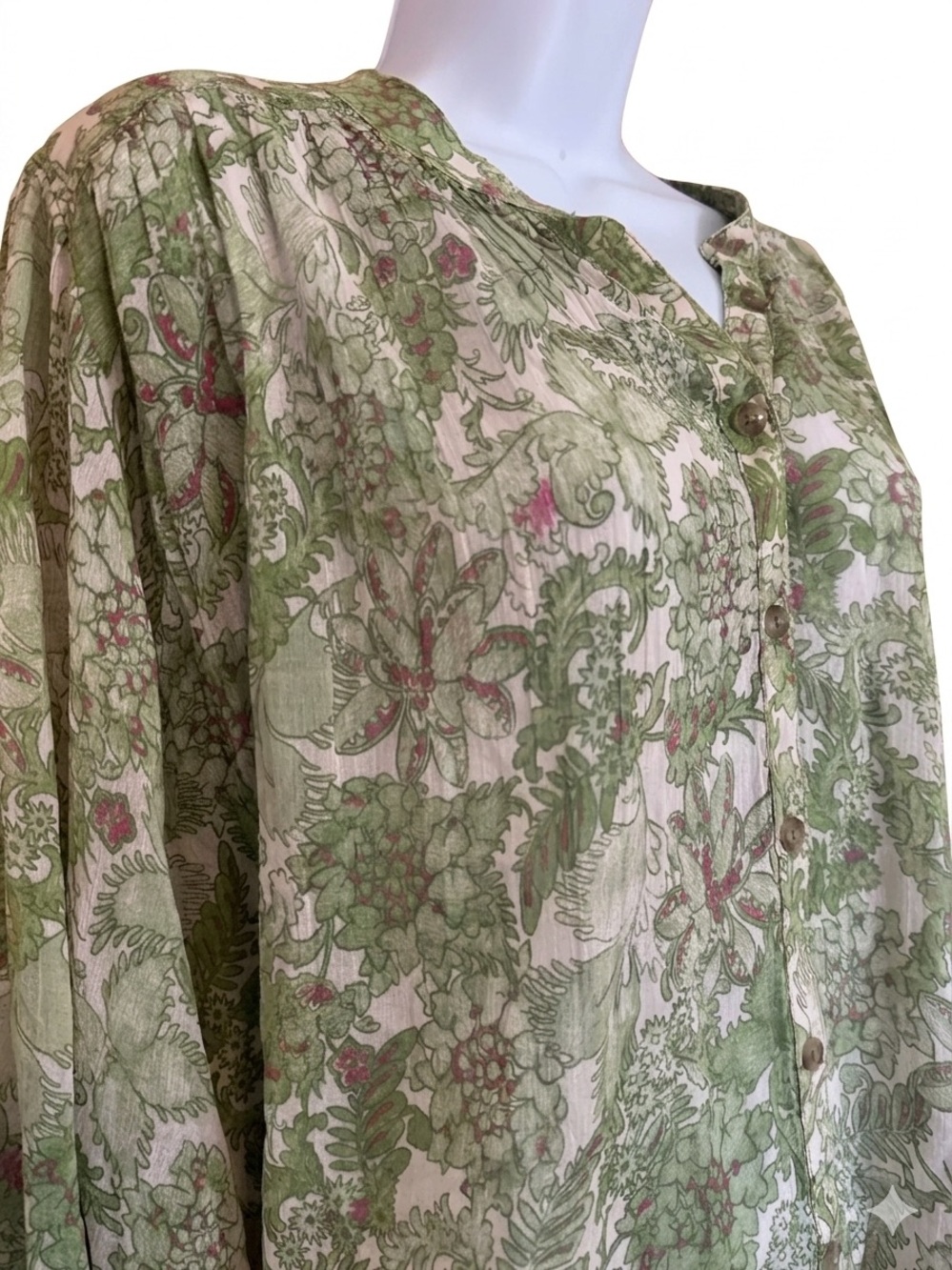 Anthropology Pilcro Green Floral Cotton Button-Front Blouse. Medium. - Picture 3 of 9